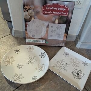 Snowflake Design Cookie Serving Tray Set - Gold and Silver